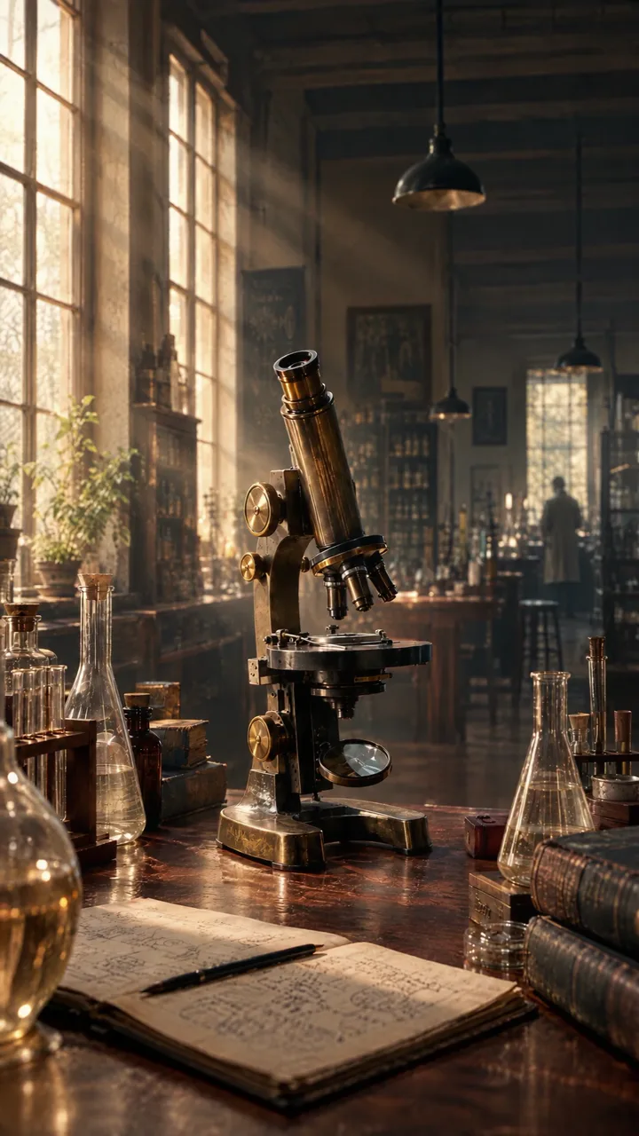 Brass microscope in the No Limit Wellness portrait film